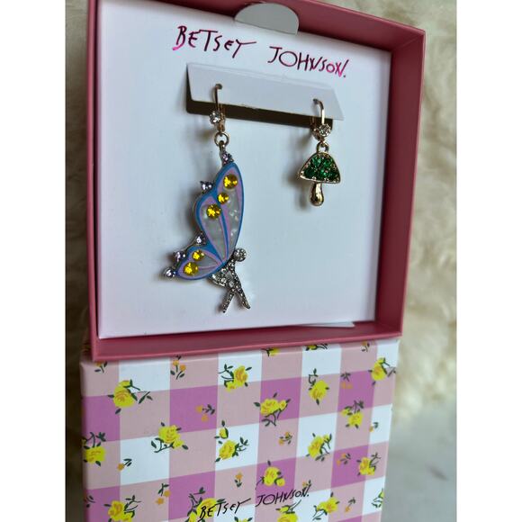 Betsey Johnson Fairy and Mushroom Statement Drop Earrings